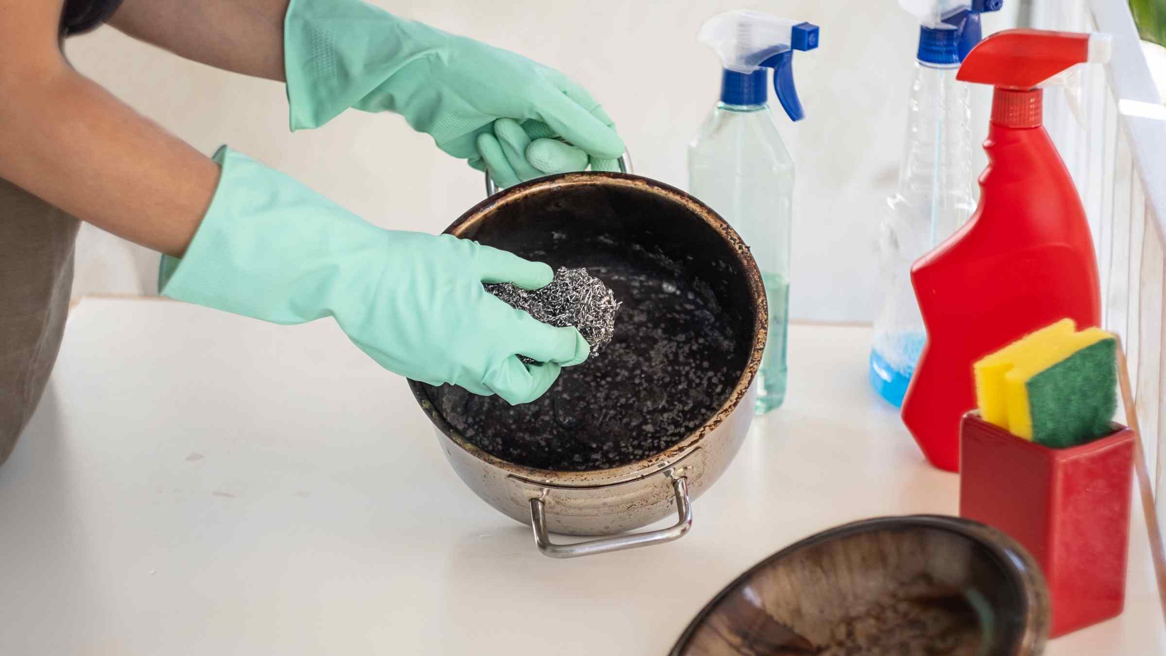 how to clean baked on grease from non stick pans